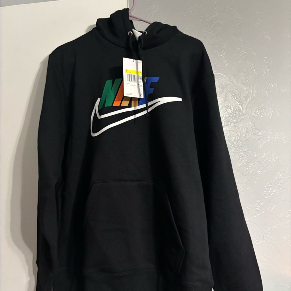 Nike Men's Black Sweater with Multicolor Logo